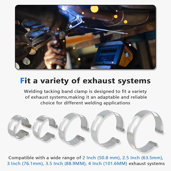 5PCS Stainless Steel Welding Tacking Band Clamp,Clamp-On Exhaust Pipe Tacking Band for Welding Fabrication (Including 2 Inch 2.5 Inch 3 Inch 3.5 Inch 4 Inch)