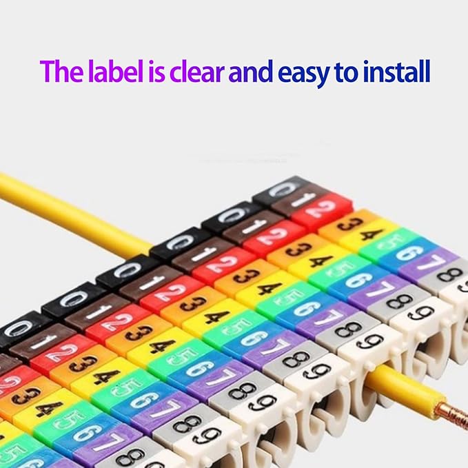 WALFRONT Digital Tube Wire 0-9 Number Coded Clip On Plastic Cable Label Tube Colorful Cable Marker C Shape Suitable Multi-Type Cable (150Pcs 1.5mm²)
