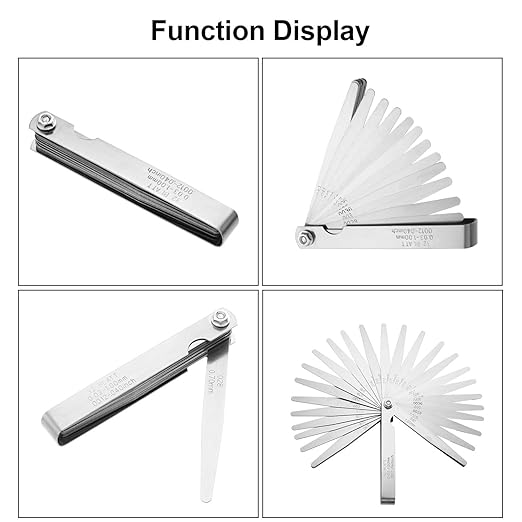 Hotop 32 Blades Steel Feeler Gauge Tapered Feeler Gauge Set Stainless Steel Dual Marked Metric and Imperial Measuring Tool for Measuring Gap Thickness or Width(0.03-1 Mm)