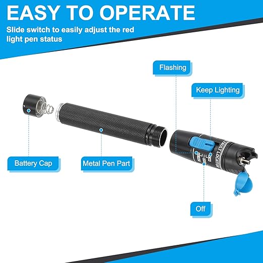 PATIKIL 5mW Visual Fault Locator Fiber Optic, 2Pcs 650nm Fiber Optic Red Light Tester Pen with 2.5mm Universal Connector FC Male to LC Female for SC/FC/ST/LC Network Cable Testing