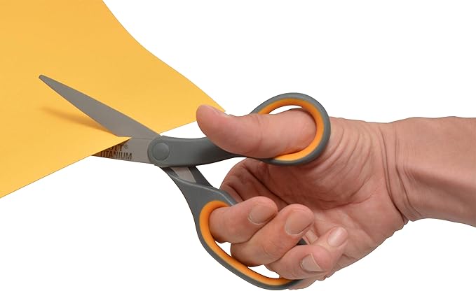 Westcott 8-Inch Titanium Bonded Straight Scissors, Soft Handle, Gray/Yellow, 4-Pack