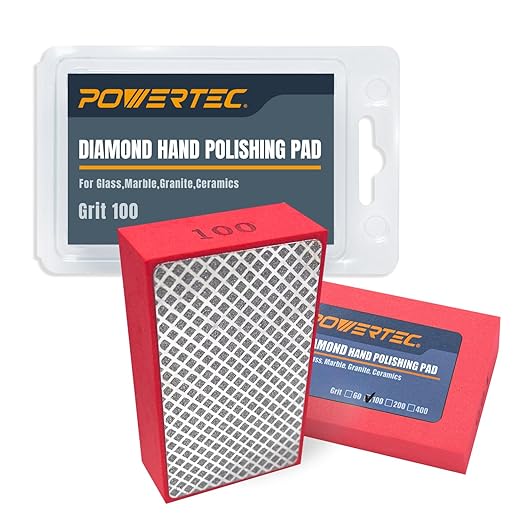 POWERTEC Diamond Hand Polishing Pads 100 Grits 2Pack, Diamond Sanding Block for Polishing and Grinding Porcelain, Ceramic Tile, Glass, Granite, Stone, Wood & Metal (71905-P2)