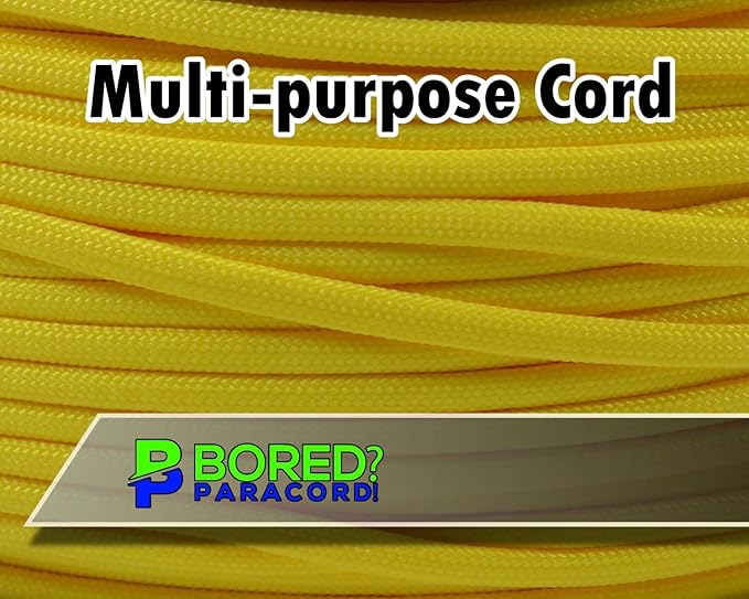 BORED? PARACORD! 550 lb Paracord - Ideal for Crafting, Camping, DIY Projects, Active & Military Outdoors - Strong Survival Rope - Tactical Parachute Cord Type III - Yellow 50 Feet