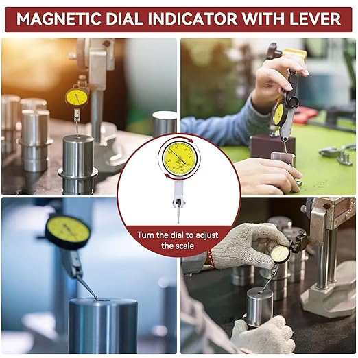 Dial Indicator with Flexible Strong Magnetic Stand Base, Dial Test Indicator Set 0-0.8mm Tester Gage Resolution 0.01mm for Machine Set-Up, Narrow Area Measurement