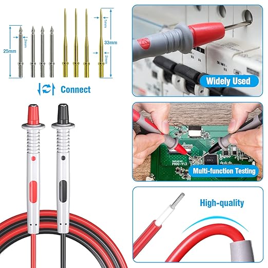 Multimeter Test Leads Set,21PCS Digital Electrical Test Probes Set with Alligator Clips,SMD IC Test Hook Clip,Test Tweezer,Spade Plug,Replaceable Precision Sharp Probes for Multimeter Testing