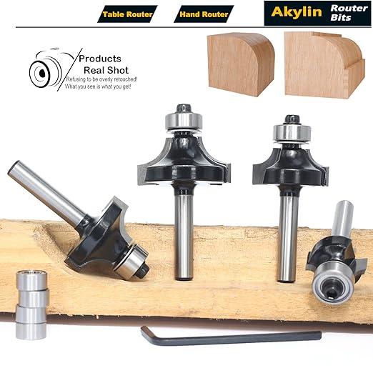 4Pcs Roundover and Beads Router Bits,Radius -1/8" ,1/4",5/16",3/8" Edge Forming Router Bit Set,1/4 Inch Shank,Corner Rounding Router Bits,Matched with 4pcs Alternative Beading Bearings