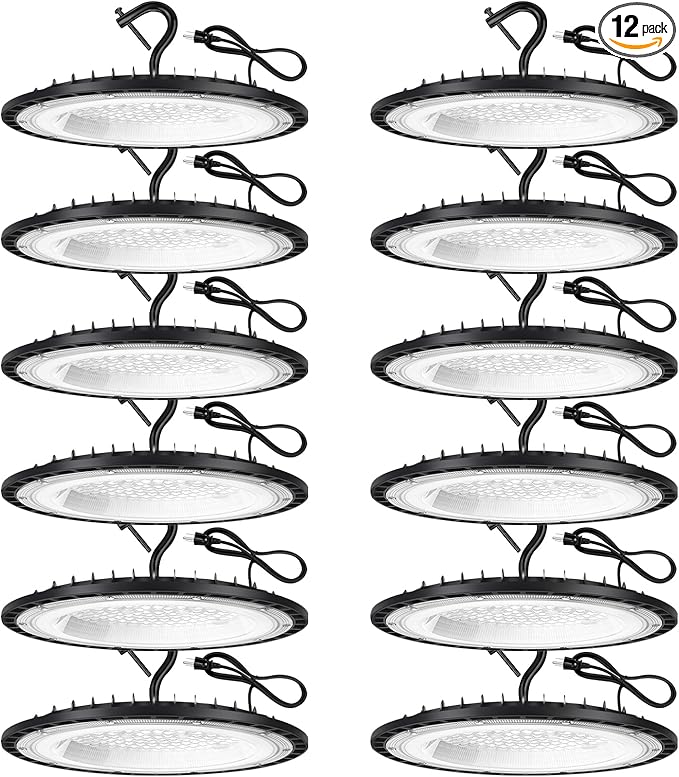 12 Pack 100W UFO Led High Bay Light Fixture,5000K Daylight Commercial Shop Bay Lighting,120v,15000LM,[450W MH/HPS Equiv.] US Plug Area Lighting for Garage/Warehouse/Barn/Gym/Factory/Workshop