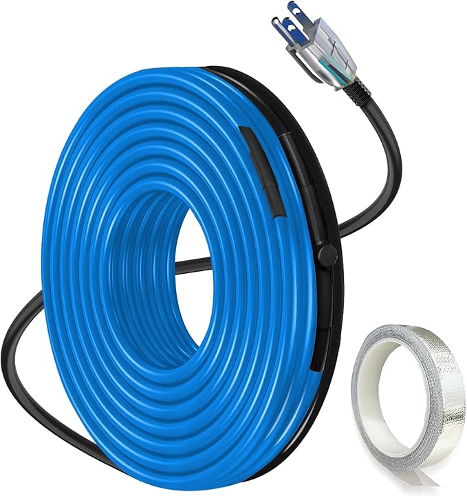 70FT Heat Tape for Water Pipes, Self-Regulating Heat Trace for Pipes with Thermostat Heating Cable for Metal Plastic Pex Pipes 120V 5W/FT