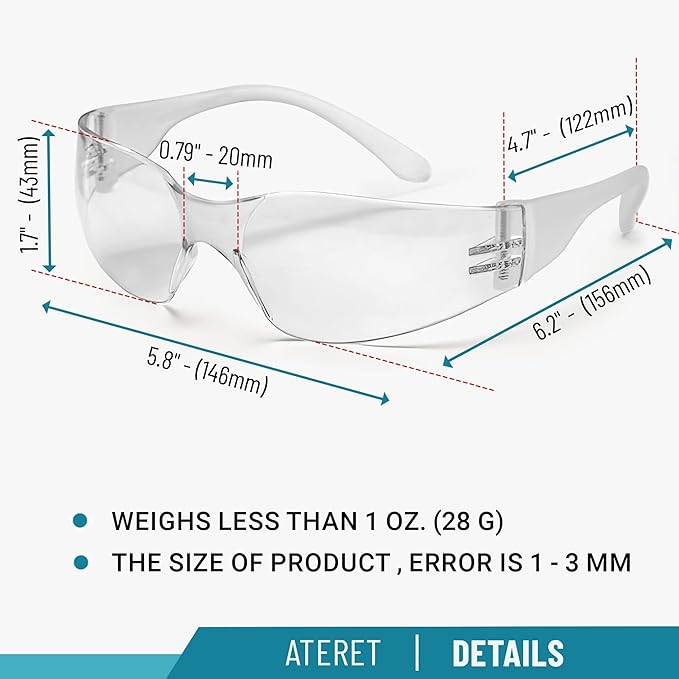 ATERET 144 Pairs Safety Glasses, Scratch Resistant Polycarbonate ANSI Z87.1 Impact Resistant Lens