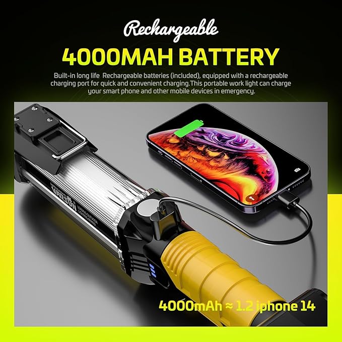 WARSUN 2PC Rechargeable 1500LM COB LED Work Light - Magnetic Hands-Free Trouble Light with Hook, IPX4 Waterproof for Garage Repair, Emergency | Tool Gifts for Men (Yellow)