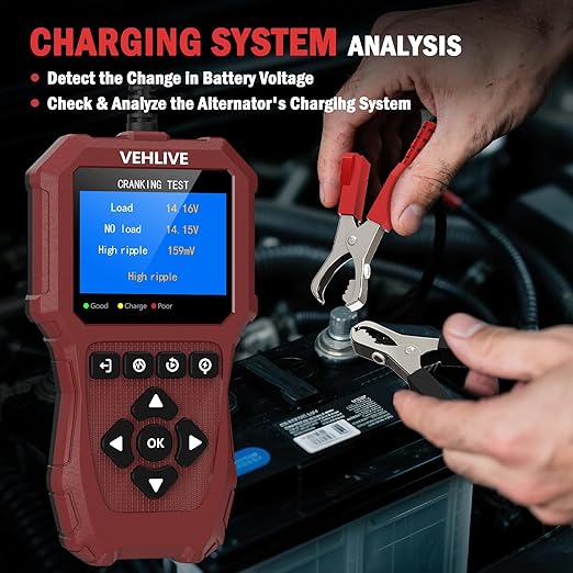 Car Battery Tester 6V 12V 24V, 5-3000CCA Automotive 12V and 24V Dual Circuit Testing, Load/Alternator Tester, Digital Auto Battery Analyzer Charging Cranking System Tester for All Cars Motorcycle Boat