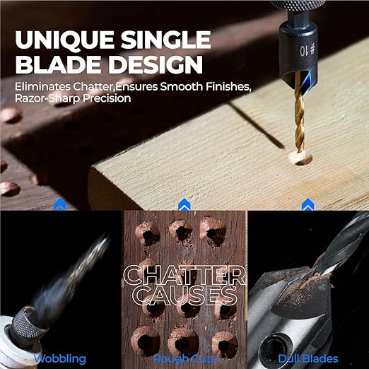 toolant 3pack#4 Silence Countersink Drill Bits Set for US Wood Screw, High-Speed Steel Counter Sink Drill Bit in One Step