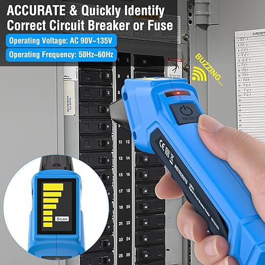 Circuit Breaker Finder Tool with Accessories, 90-135V AC Digital Breaker Finder with Integrated GFCI Outlet Tester, Circuit Tracer with Buzzer Alarm & Color Display, Includes Carrying Case