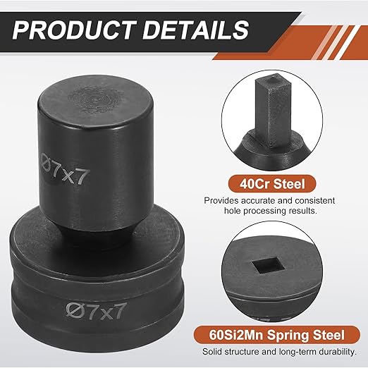 HARFINGTON Hydraulic Hole Punch Die 7x7mm Square Hole 40Cr Steel Electric Punching Kit for CH70 Electric Punching Machine, Black