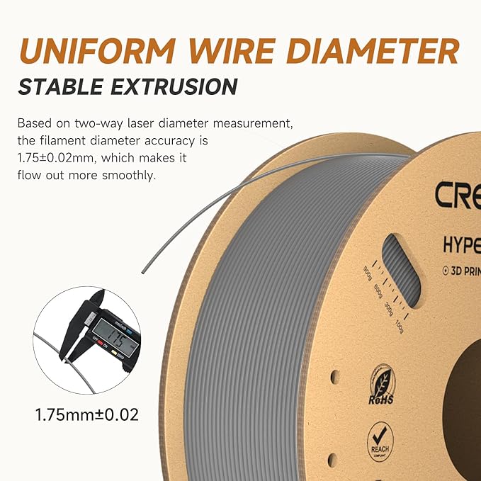 Creality Hyper PLA Filament 1.75mm Grey & Grey 2KG, 30-600mm/s High Speed PLA 3D Printer Filament, 2 Pack 1kg Spool(2.2lbs) PLA, Dimensional Accuracy +/-0.02mm, Fit Most FDM 3D Printer