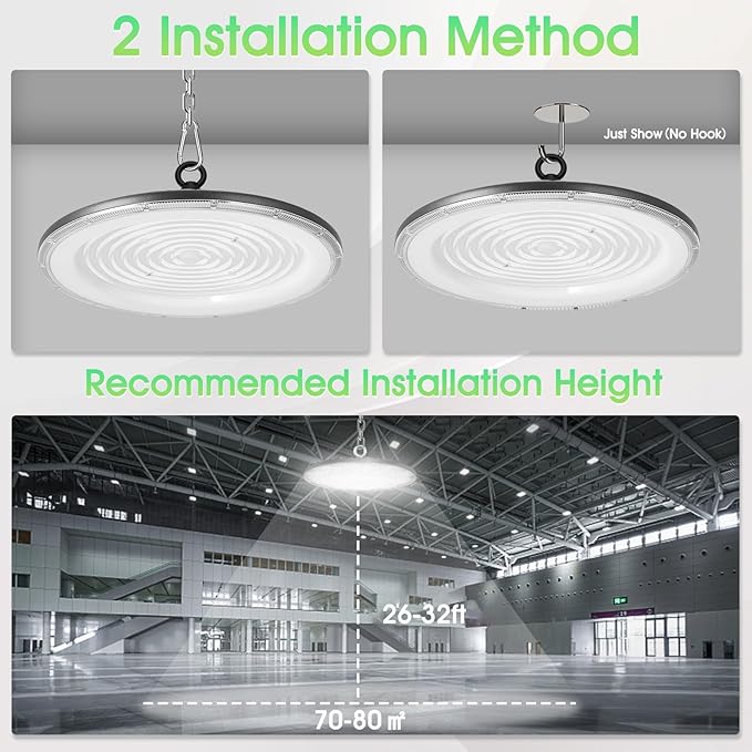 loyal LED High Bay Shop Lights: UFO Dimmable Commercial Lighting 6000K - for Warehouse Garage Workshop Gym NO Plug (500W, 10 Piece)