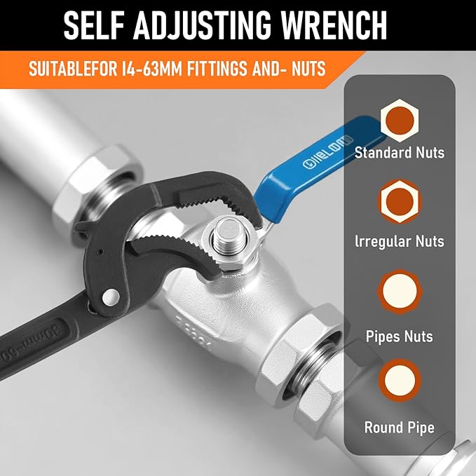 Pipe Wrench Set, 10” and 15” Self Adjusting Wrench 2-Piece Plumbing Tools for 0.55“-2.36”/14-60mm Standard Nuts, Irregular Nuts,Pipes Use