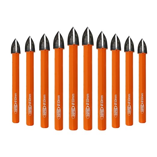 Carbide Tip Drill Bit-BGTEC Wood Drill Bits, 10pcs Round Shank 3/8" Cross Hard Alloy Drill Bits for Wood Plastic Masonry Brick