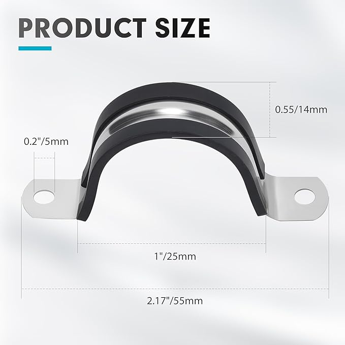 1 Inch 20 PCS 2 Holes Rubber Cushioned U Bracket Clamp, Reinforced Rigid Pipe Strap, Stainless Steel Conduit Straps Cable Clamp (25 mm) by Tavonuxt