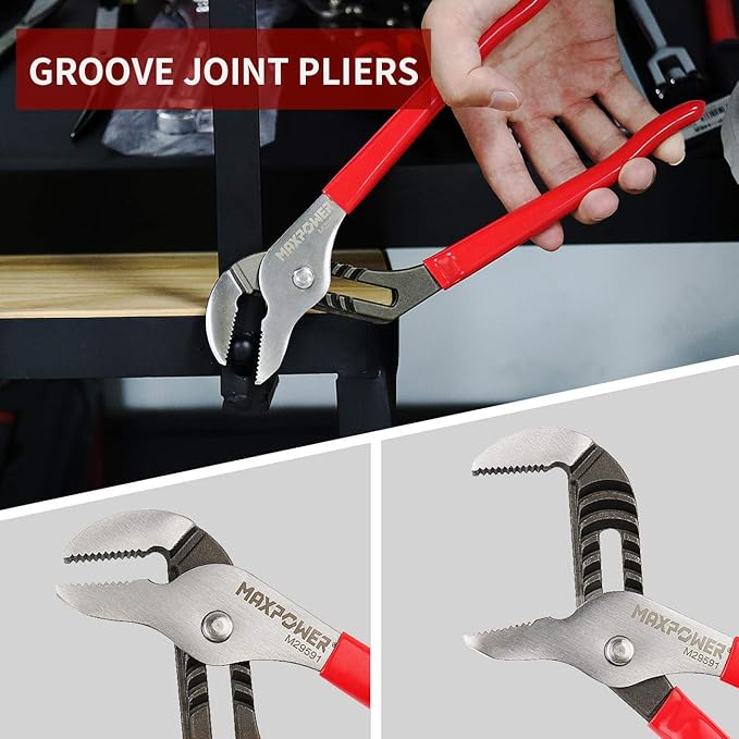 MAXPOWER 6 Pieces Wrench and Pliers Set, Come with Kitbag, Included 8" Long Nose and Lineman's Plier, 8" Adjustable Wrench, 6" Diagonal Cutter, 7" Locking Pliers, 10" Groove Joint Plier