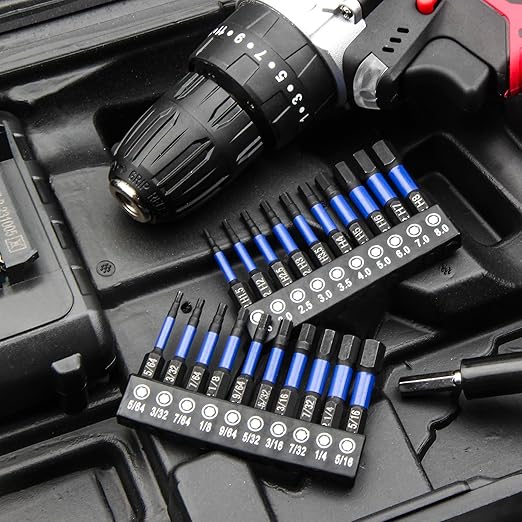 HPHOPE Impact Hex Head Allen Wrench Drill Bit Set 20 Pcs - Metric&SAE, S2 Steel Hex Bits Set, 1/4” Hex Shank with Magnetism, 50mm Long with Storage Box.