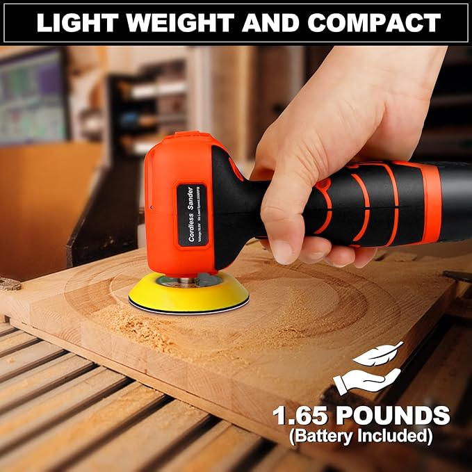 Cordless Sander, 3" Palm Sander with 16.8V 3.0Ah Li-ion Battery, 3500RPM Mini Polisher, 19 Accessories Sander Tool for Sanding/Polishing/Waxing/Cleaning