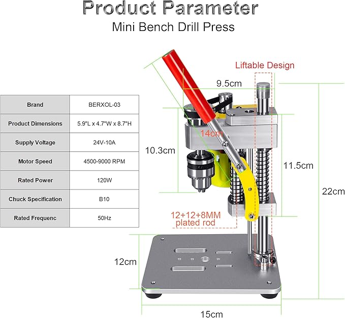 Mini Drill Press, Benchtop Drill Press, Portable Electric Drilling Machine, with Rotary Tool Flex Shaft Attachment, B10 Chuck, Drill Bit and Clamp for Metal Wooden Jewelry DIY