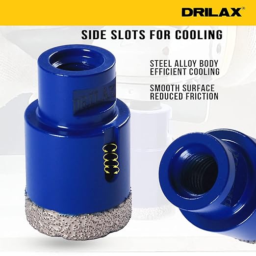 Drilax Pro Series 1-1/2 Inch Diamond Hole Saw for Angle Grinders | 1-3/8" Depth | 5/8"-11 Thread | Ideal for Shower Valves, Handles, Drain Pipes & Dry Drilling | Long Life