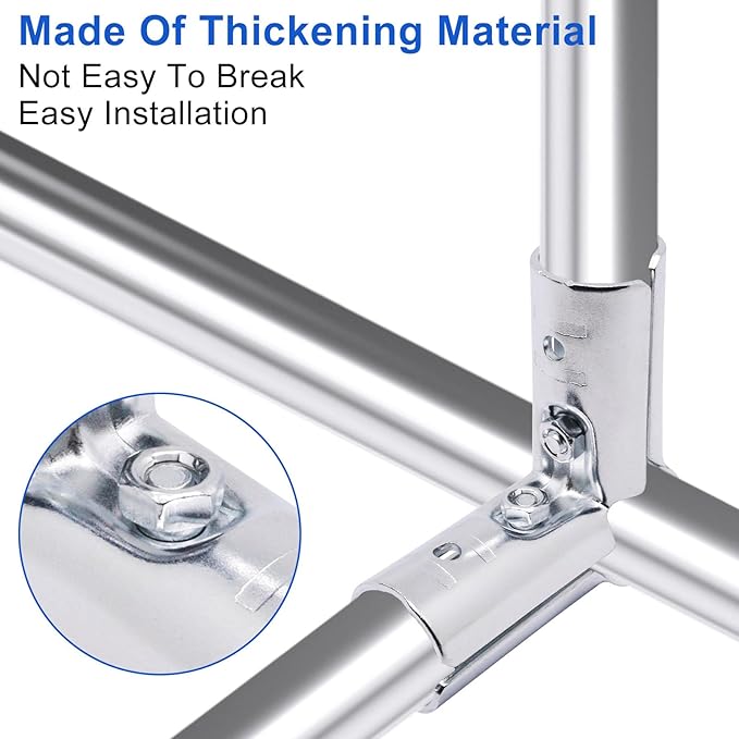 90 Degree Pipe Connector Tee Clamp Fittings, Steel Connection Clamps Set with Small Wrench （2set, 25mm）