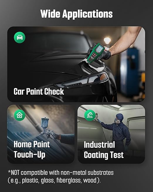 TESMEN TCG-2001 Paint Thickness Gauge for Cars, Digital Paint Meter with Data Bar Graph, 4-Way Backlit Color Screen, Car Paint Mil Thickness Tester with Limit Alarm for Used Car Buyers - Green