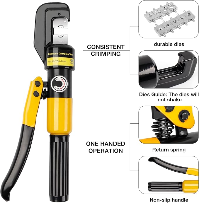 YUZES Hydraulic Crimping Tool and Cable Cutter, 12 AWG to 00 (2/0), 10 Tons Battery Cable Crimper Tool with 9 Crimping Dies, Crimping Tool for Cable Lug, Wire Terminal Lug