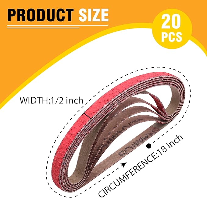 1/2 X 18 Inch Sanding Belts 40 Grit, 1/2" x 18" Ceramic Sanding Belts for Belt Sanders, Metal Finishing, Rust Removal, Woodworking, 20 Pack
