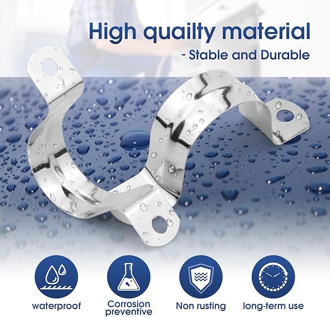30PCS M32 Rigid Pipe Strap 1-1/4 Inch Two Hole Strap U Bracket Stainless Steel Tube Strap Tension Clip Clamps Heavy Duty Pipe Clamp U Clamp U-tube Clamp