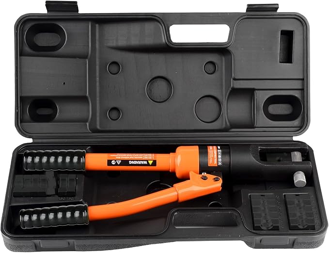 HZLZRZ Hydraulic Crimping Tool 12 Tons, Range 8AWG-4/0AWG(250MCM), Hydraulic Cable Lug Crimper with Standard US 9 Pairs of Dies for Wire Battery Cable Terminal Crimping Tool