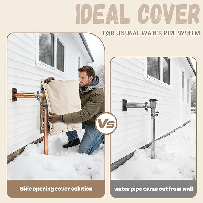 Backflow Preventer Insulation Cover - 2 Way Opening Pipe Insulation Cover for Irrigation Valve, Sprinkler Cover for Outside - Winter Freeze Protection Backflow Cover - 18" W x 34" H, Beige