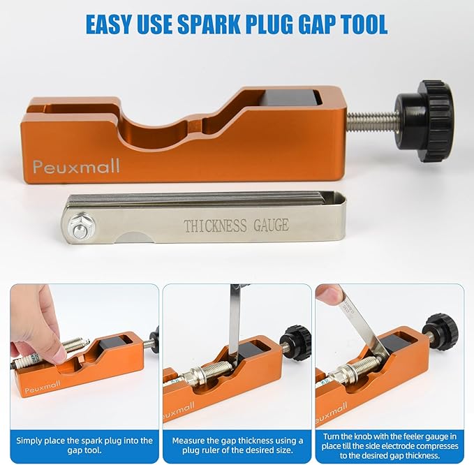 Spark Plug Gap Tool, Spark Plug Gapping Tool with 32 Blade Steel Feeler Gauge, Universal Spark Plug Gap Tool for Most 10mm 12mm 14mm 16mm Spark Plugs (Orange)