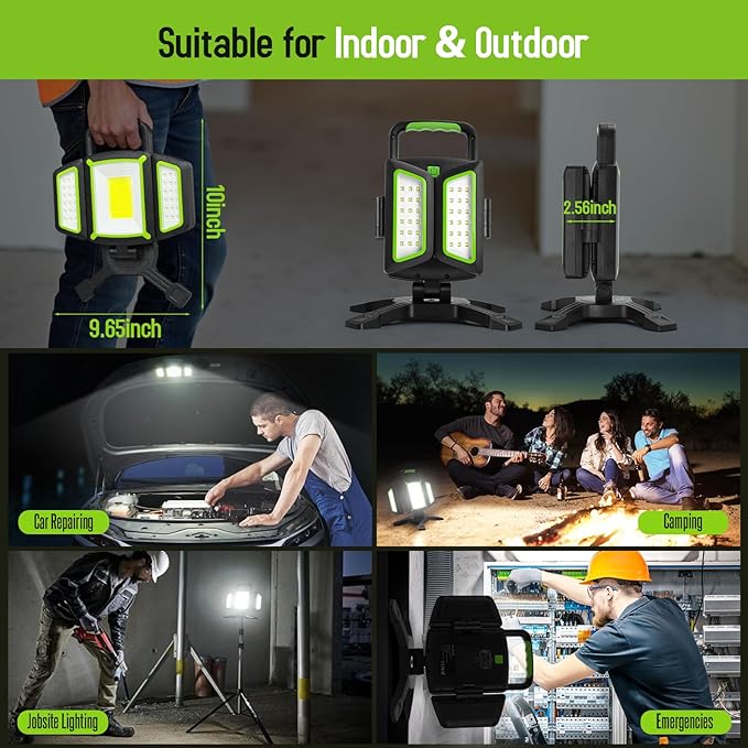 SYLSTAR 30W Rechargeable Work Light, 3000LM Magnetic Work Light with 5 Modes, 360° Rotatable&Foldable Led Work Light, Waterproof Portable Work Light for Garage, Job Site, Camping, Car Repairing