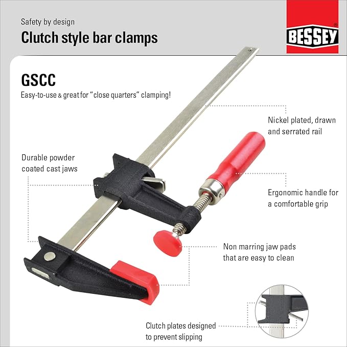 BESSEY TG7.024+2K Cast Jaw Clamp for Woodworking, F-style with Wood Handle, Carpentry, Home Improvement, and DIY Projects