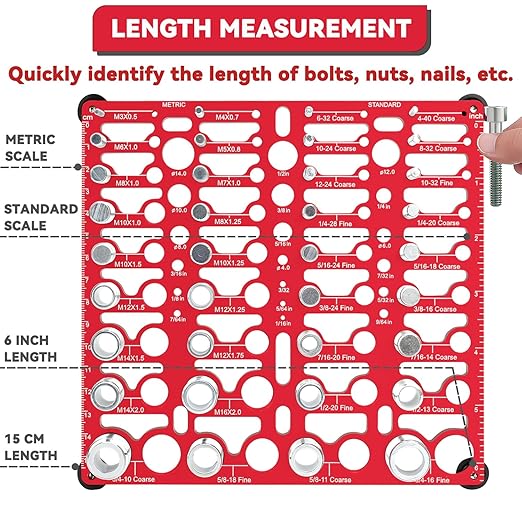 55 Thread Checker - Nut and Bolt Thread Checker Standard and Metric, Bolt Size Finder Bolt and Nut Identifier Gauge with 20 Standard & 16 Metric & 19 Drill Gauges, Bolt Thread Gauge Inch & Metric