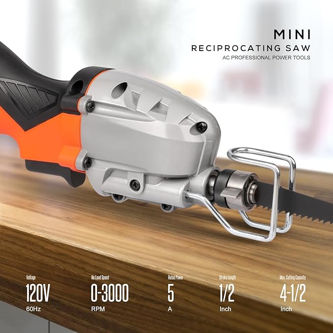 5.0 Amp Variable-Speed Corded Reciprocating Saw - 3000spm for Versatile Cutting, 1/2" Stroke Length, Up to 4-1/2" Cutting Capacity for Wood and Metal