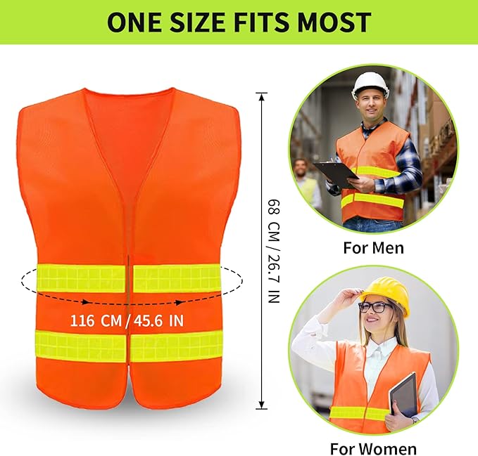 Safety Vest, Reflective High Visibility Construction Vest for Men, Work, Cycling, Runner, Surveyor, Volunteer, Road