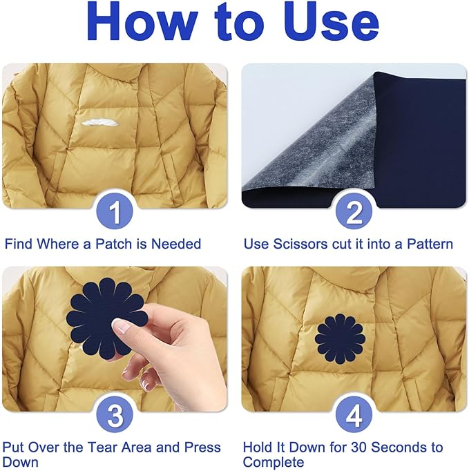 8PCS 7.8x3.9 inch Nylon Repair Patch Self-Adhesive Fabric Patch Down Jacket Repair Patches for Puffer Jackets Tenacious Tape Polyester Waterproof Lightweight Tent Repair Patch Kits for Clothes Bag