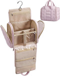 BAGSMART Hanging Toiletry Bag with Removable Partition, Puffy Water-resistant Fabric, Cosmetic Bag Makeup Bag for Full Sized Toiletries, Nude Pink