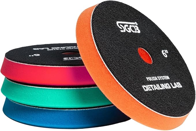 SGCB Pro 6" DA Buffing Polishing Pad Buffer Pads 4Pcs Coarse to Fine for 6 Inch RO DA Rotary Polisher Hook and Loop Buffing Foam Pads Sponge Polish Pad Compounding Polishing Finishing and Waxing