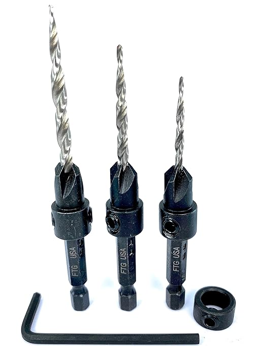 FTG USA Adjustable Wood Countersink Drill Bit Set #4#6#8 with Tapered Drill Bits for Woodworking