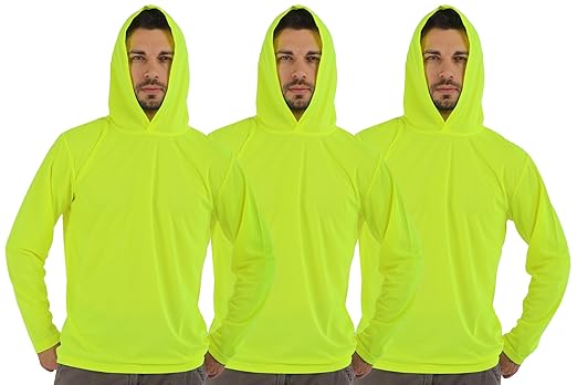 Breathable Work Long Sleeve Sun Shirt Hoodie, Sun Protection Shirts Quick Dry Hooded, Mens Construction Shirts with Hood Lightweight Yellow 3XL