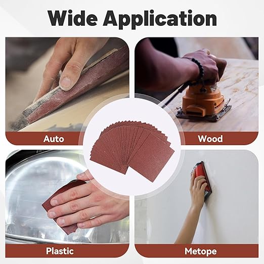 1/4 Sandpaper Sheet – 4-1/2” x 5-1/2”, P80 Grit, Red Aluminum Oxide, Plain Backing, 50-Pack – Sandpaper Sheets for Palm Sanders and Woodworking