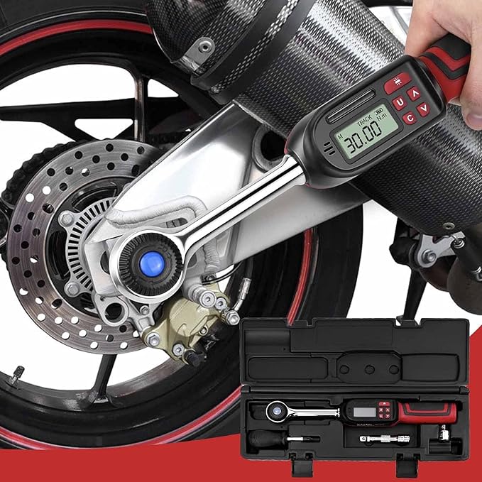 3/8 Inch Drive Digital Torque Wrench(5-99.5 ft-lbs./6.8-135Nm), ±2% CW Torque Accuracy, Electronic Torque Wrench Set with Buzzer and LED Flash Notification for Bike Moto