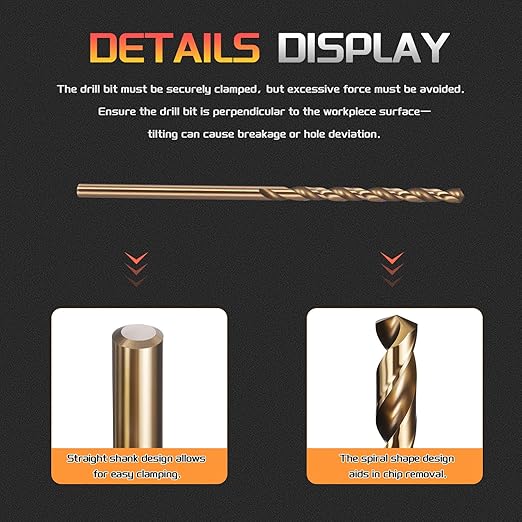 Drill Bit, #48 Cutting Diameter, 4341 HSS Gold Finish 118° Cutting Angle Number Jobber Bits - (Applications: for Drilling Soft Metal Plastic Wood), 10-Pieces
