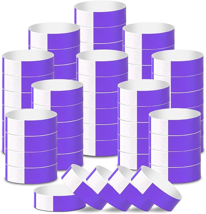 2000 Pcs Paper Wristbands for Events Waterproof Neon Purple Wrist Bands Adhesive Concert Identification Wristbands Hand Bands for Events(Purple)